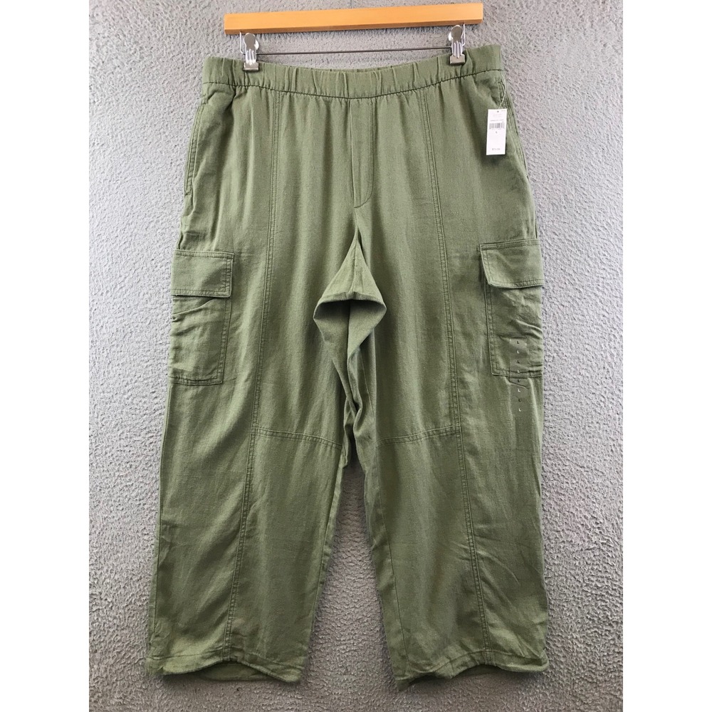 Women's Gap Olive Green Cargo Pants  Elastic Waist Size L New Linen blend